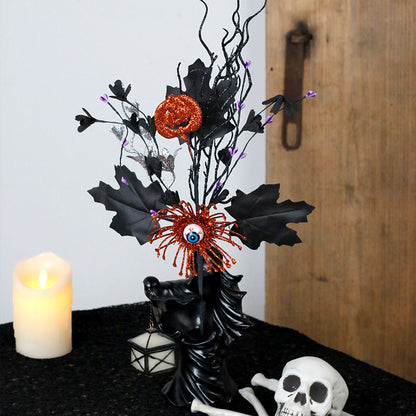 3Pcs Halloween Artificial Ins Horror Flower Branch with Maple Eyeball Pumpkin