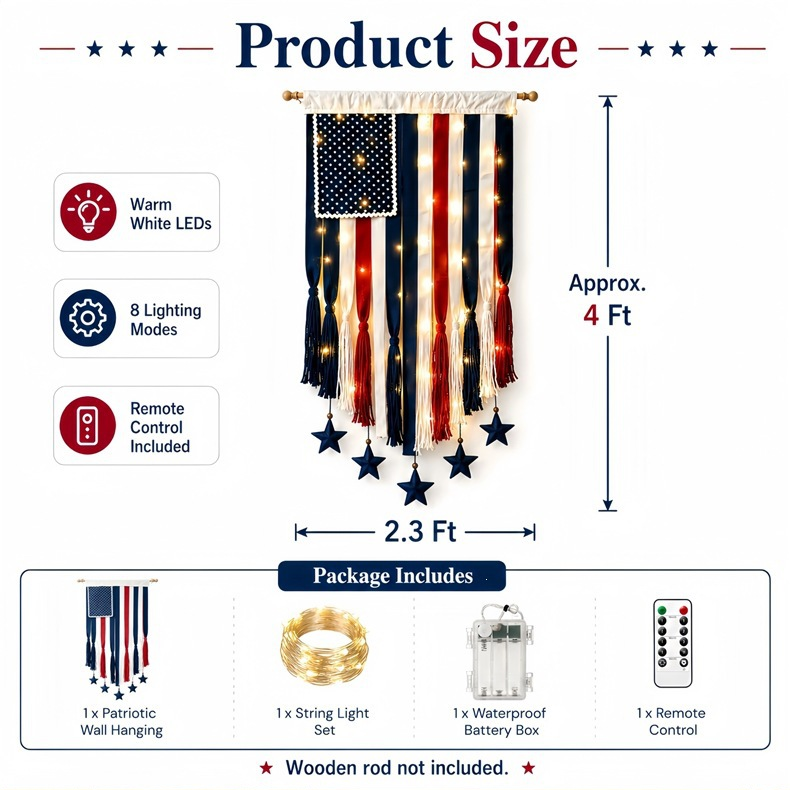 Light-Up American Flag Ribbon Wall Hanging