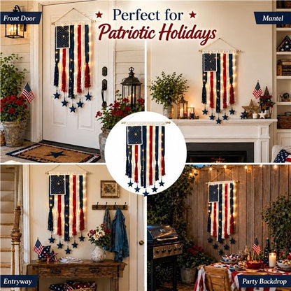 Light-Up American Flag Ribbon Wall Hanging