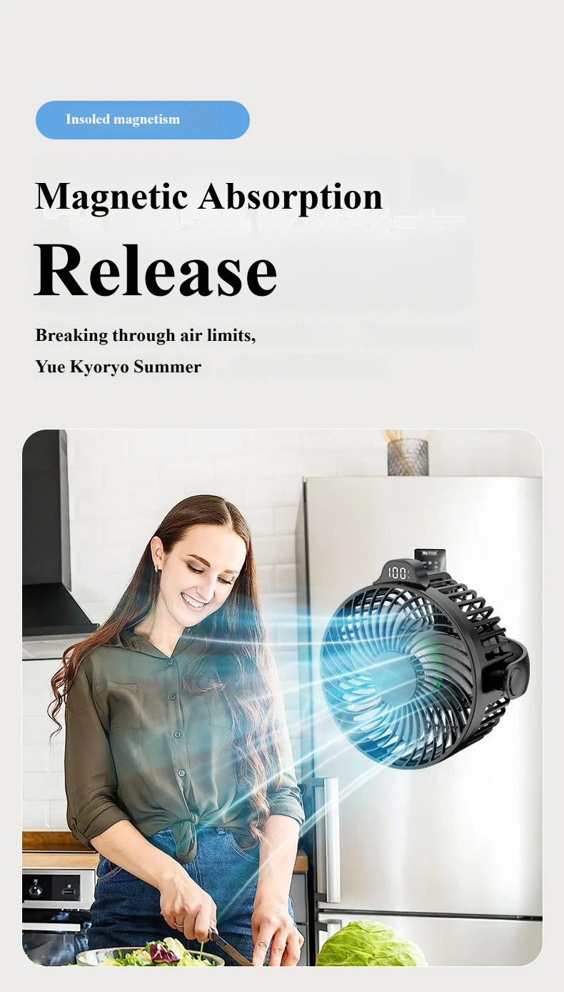 🧲 Multi-Function Magnetic Rechargeable Mini Fan with Night Light & Remote Control