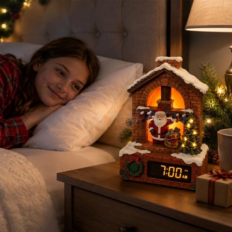🎄🎅Santa's Fireplace Light‑Up Alarm Clock|Bring magical Christmas warmth to every morning