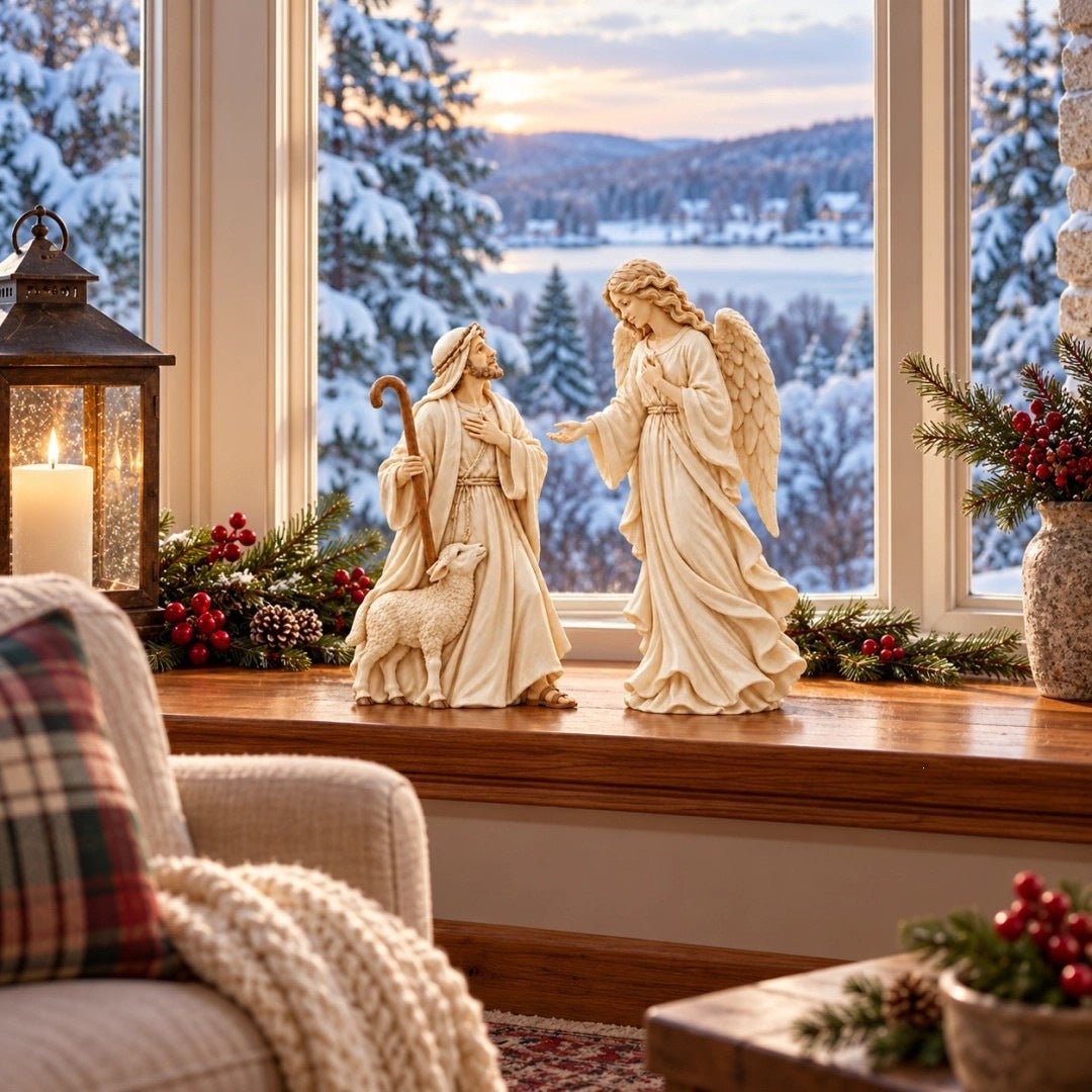 ✨ Shepherd and Angel Figurine Set – Religious Christmas Decorative Statues