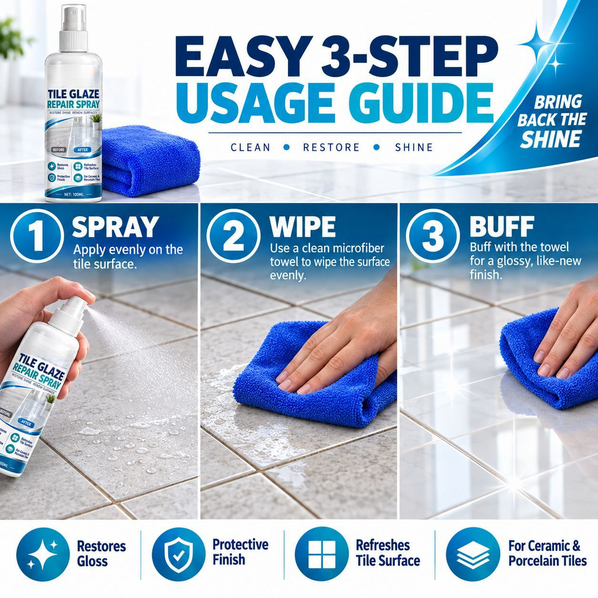 ✨ Tile Glaze Repair Spray – Restore Shine & Hide Fine Scratches
