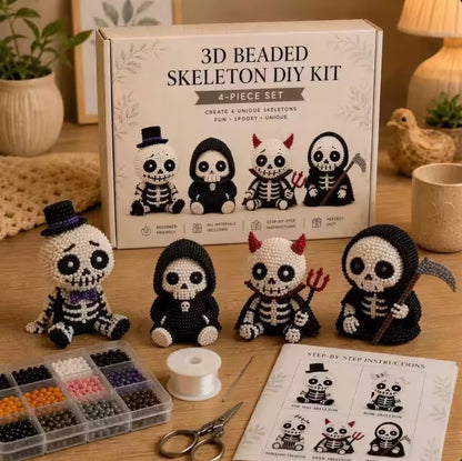 🧵 3D Beaded Skeleton DIY Kit – 4 Unique Styles (Pirate, Reaper, Egyptian & Gothic) with All Materials, Perfect Craft Gift for Kids & Adults