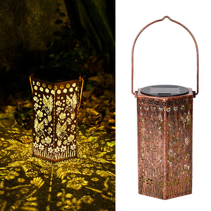 🦋 Solar Garden Lights with Shadow Effect - Bronze Hanging Lanterns for Backyard Decor