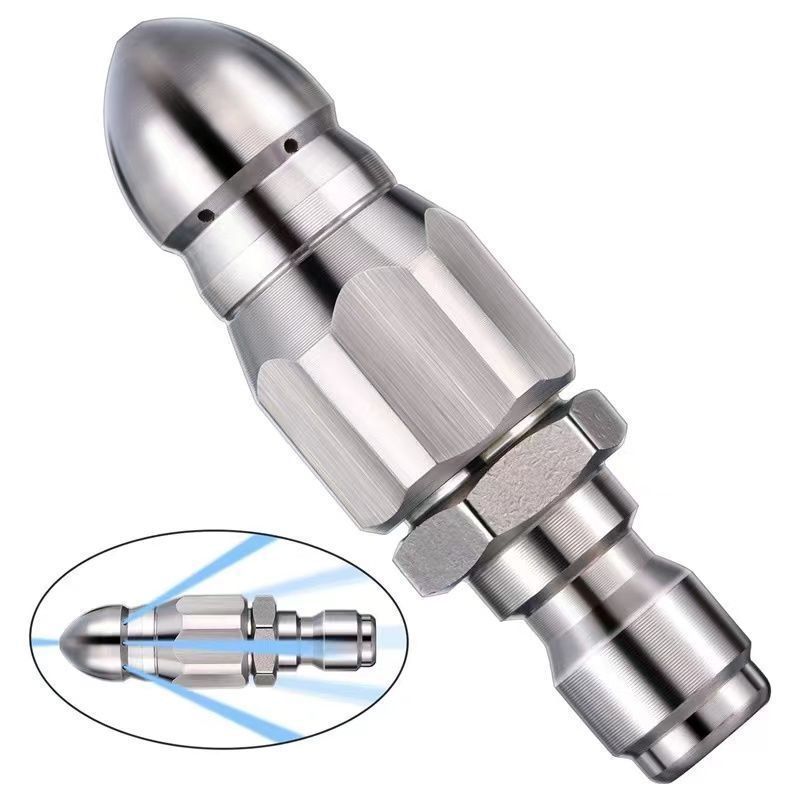 Stainless Steel Sewer Jetter Nozzle – 1/4-Inch Quick-Connect Drain Cleaning Attachment for Pressure Washers