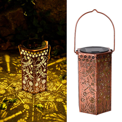 🦋 Solar Garden Lights with Shadow Effect - Bronze Hanging Lanterns for Backyard Decor