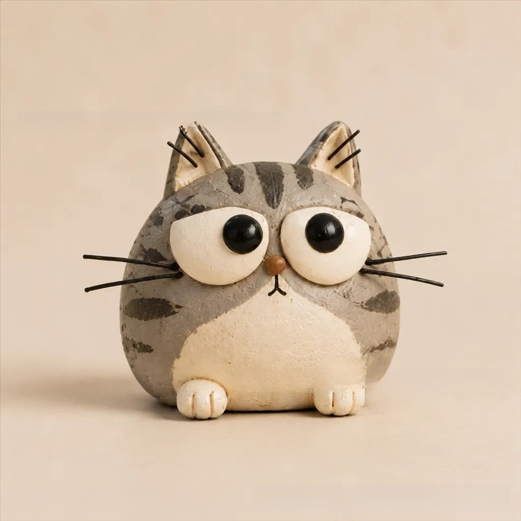 🪵 Rustic Distressed Cat Statue, Home Tabletop Decoration🐱