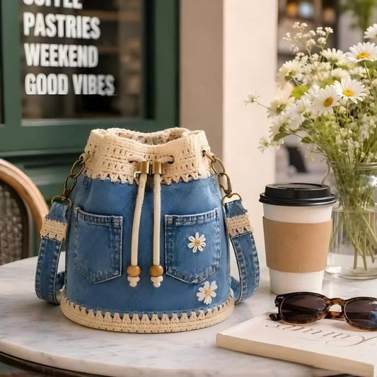 ✨👜Denim Crochet Bucket Bag