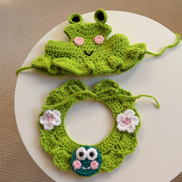 🐱 Handmade Knitted Pet Hat and Collar Set – Cute Fruit-Animal Designs
