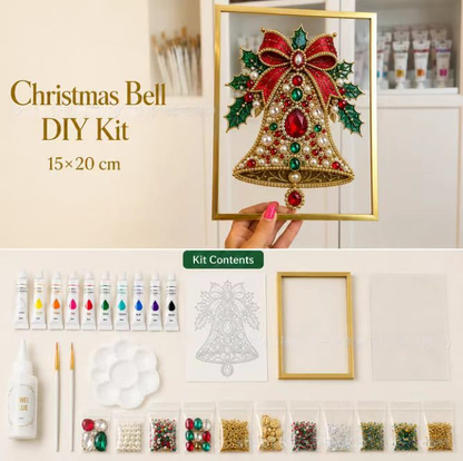 🎄 DIY Jeweled Christmas Tree Art Kit | Colorful Gems, Pearls, Paints & Gold-Tone Floating Display Frame 💎✨