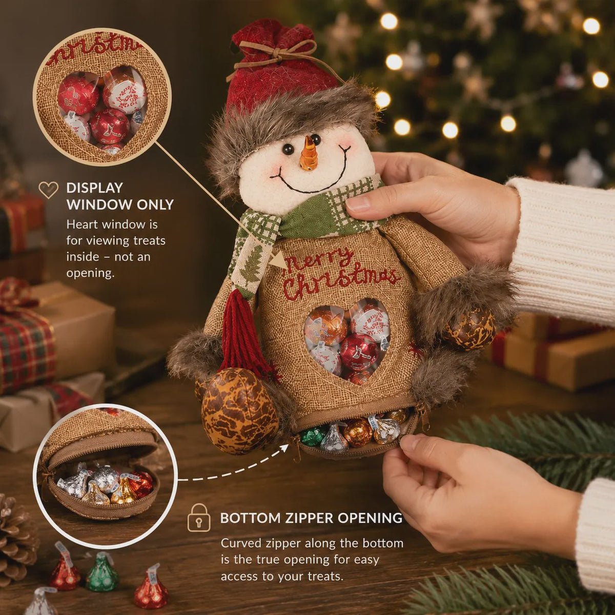 🎅 Christmas Plush Candy Gift Bag 🦌 Santa Snowman Reindeer Treat Pouch Xmas Decor & Kids Gift