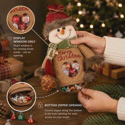 🎅 Christmas Plush Candy Gift Bag 🦌 Santa Snowman Reindeer Treat Pouch Xmas Decor & Kids Gift