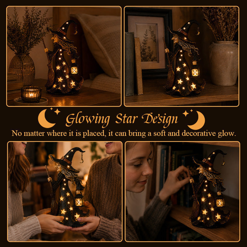 🧙‍♀️🌙 Glowing Starlight Witch Figurine|Magical Spooky‐Cute Night Light Decor