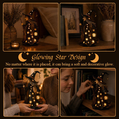 🧙‍♀️🌙 Glowing Starlight Witch Figurine|Magical Spooky‐Cute Night Light Decor