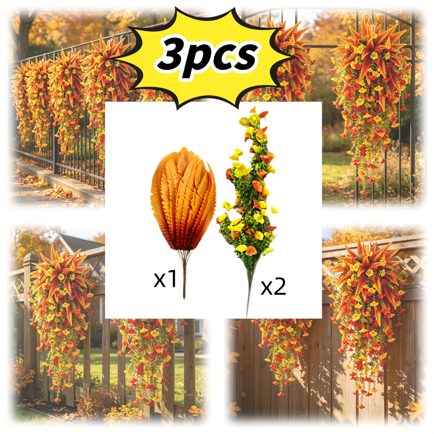 🍂 Artificial Fall Hanging Floral Swag | UV Resistant Autumn Orange Red Flower Garland