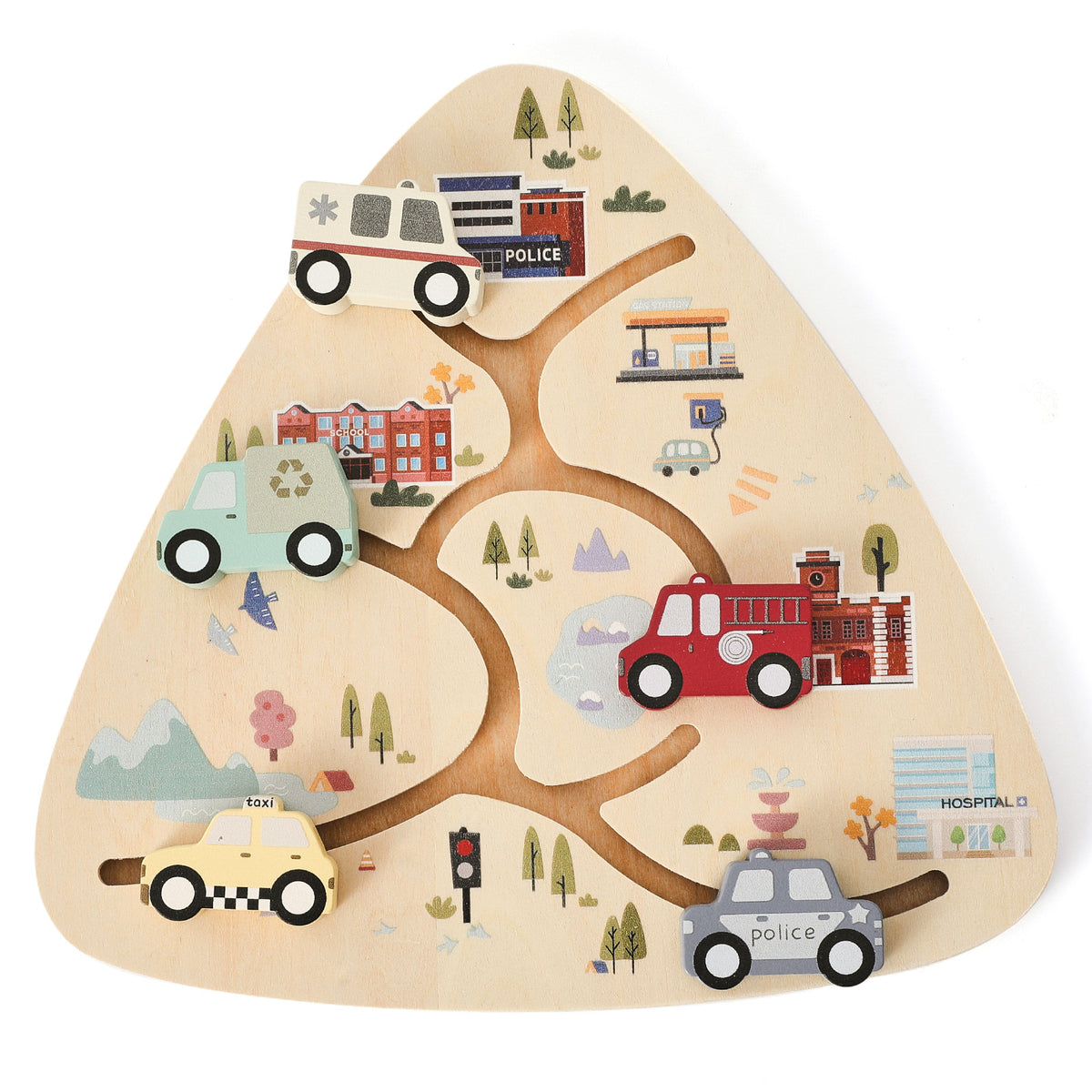 🏎️ Triangle Wooden Slide Car Puzzle for Toddlers