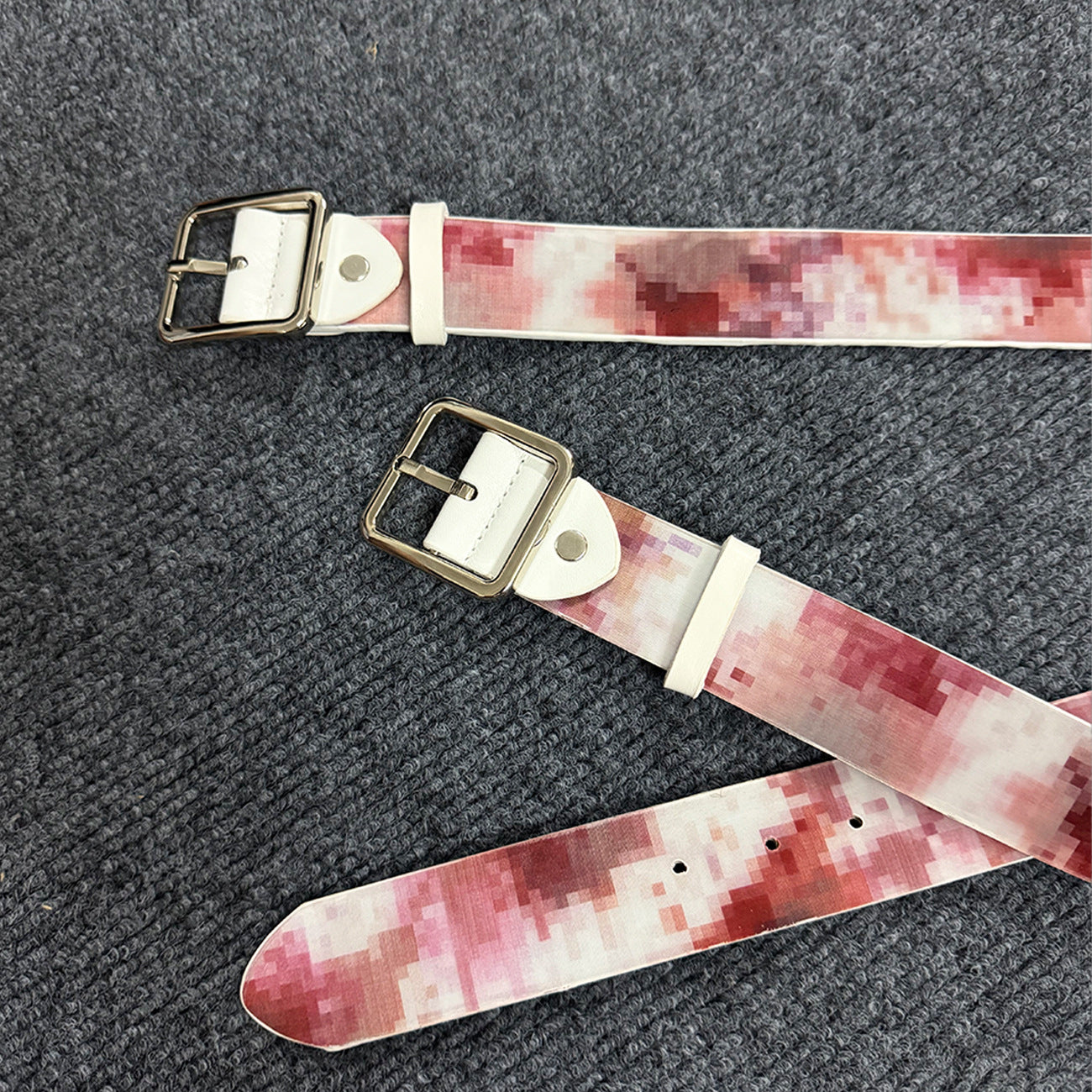 🩸Pixel‑Style Bloody Print Leather Belt | Unique Aesthetic Street‑wear Accessory