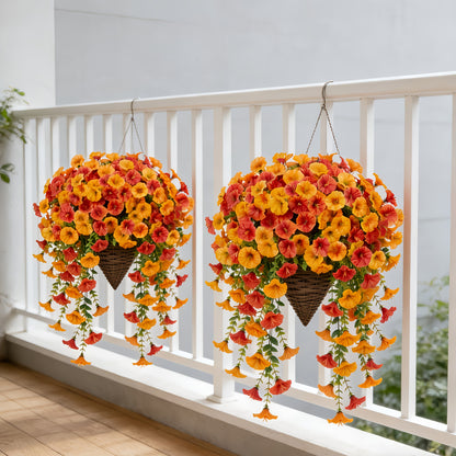 🍂 Artificial Fall Hanging Floral Swag | UV Resistant Autumn Orange Red Flower Garland