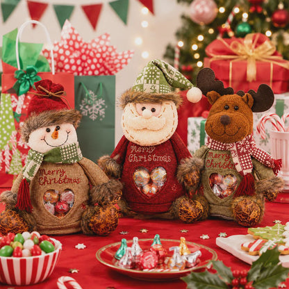 🎅 Christmas Plush Candy Gift Bag 🦌 Santa Snowman Reindeer Treat Pouch Xmas Decor & Kids Gift