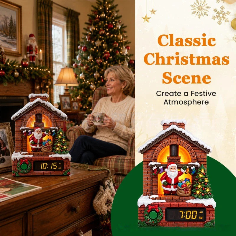 🎄🎅Santa's Fireplace Light‑Up Alarm Clock|Bring magical Christmas warmth to every morning