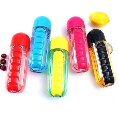 💊💧2 in 1 Pill Water Bottle | 600ml Portable Water Bottle with 7 Day Pill Organizer