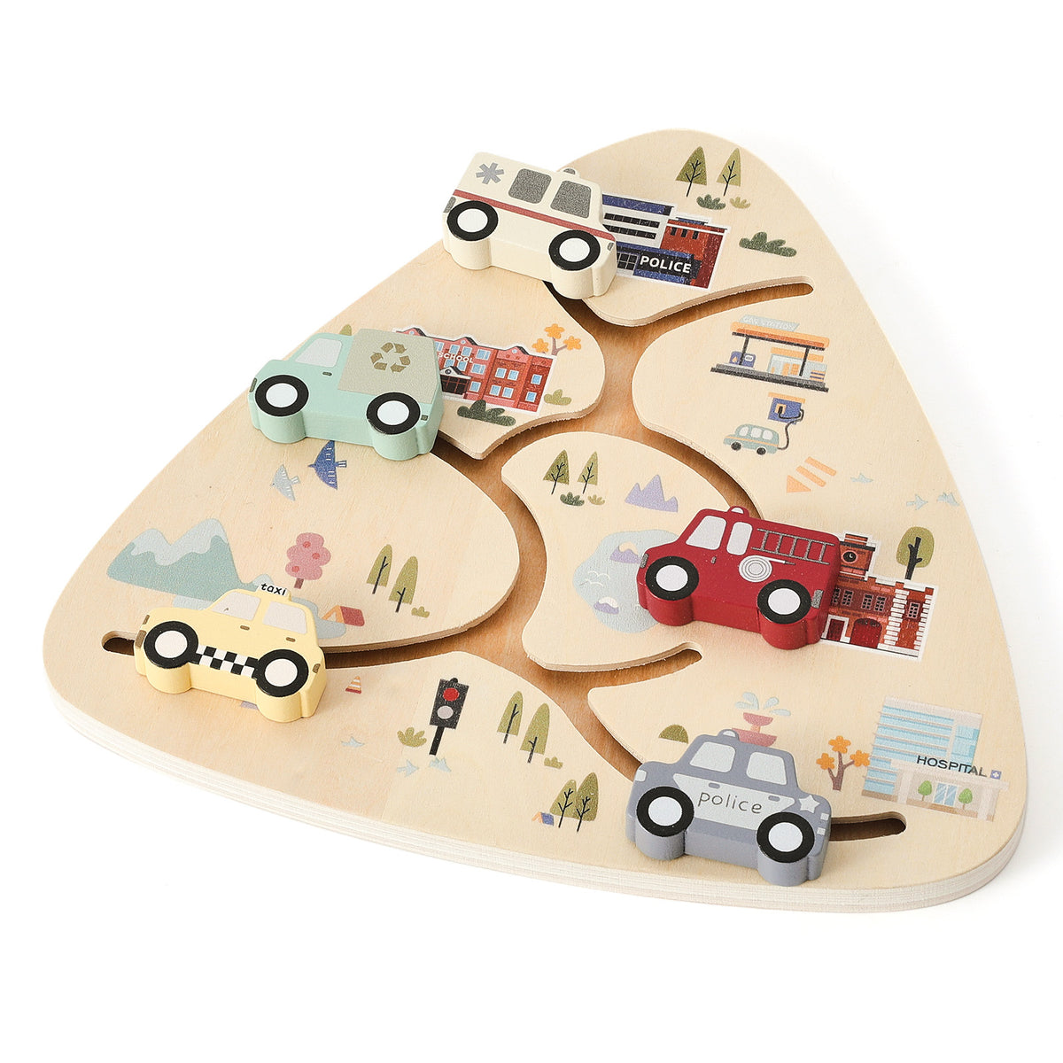 🏎️ Triangle Wooden Slide Car Puzzle for Toddlers