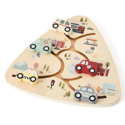 🏎️ Triangle Wooden Slide Car Puzzle for Toddlers