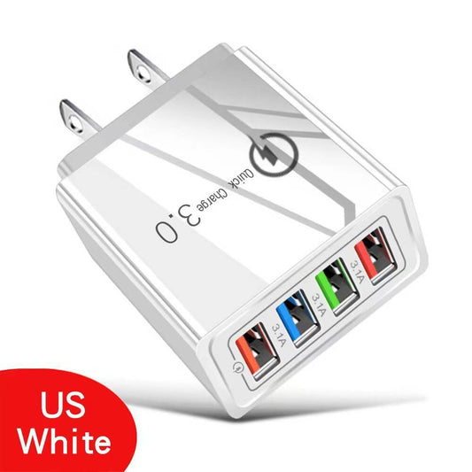 ⚡ 4-Port USB QC3.0 Multi Fast Charger