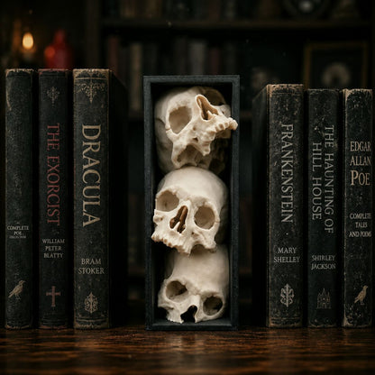 🖤 Triple Skull Bookshelf Decor