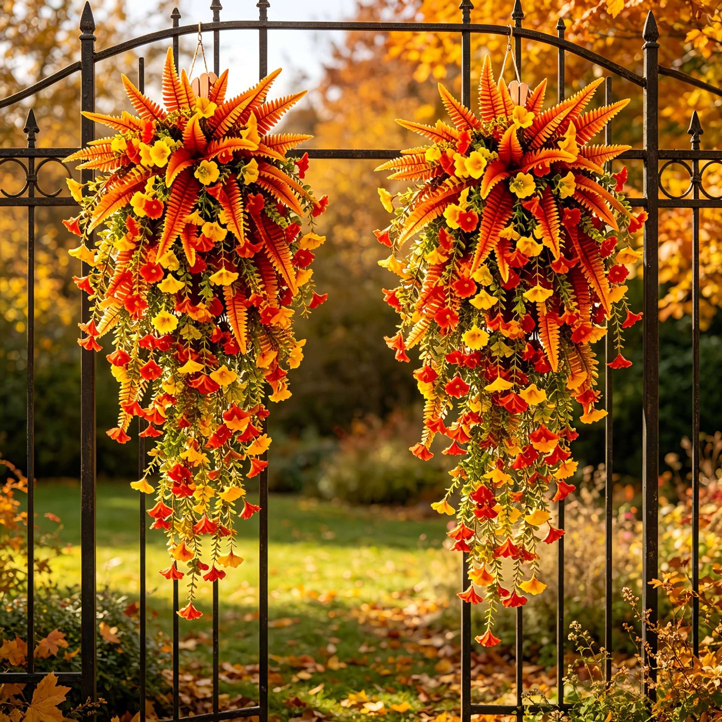 🍂 Artificial Fall Hanging Floral Swag | UV Resistant Autumn Orange Red Flower Garland