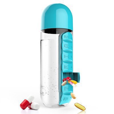 💊💧2 in 1 Pill Water Bottle | 600ml Portable Water Bottle with 7 Day Pill Organizer