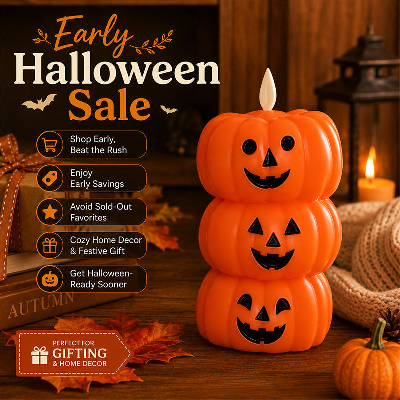 🎃 Safe Flameless Stacked Pumpkin Candle – Halloween LED Decor with Moving Flame & Smiling Faces