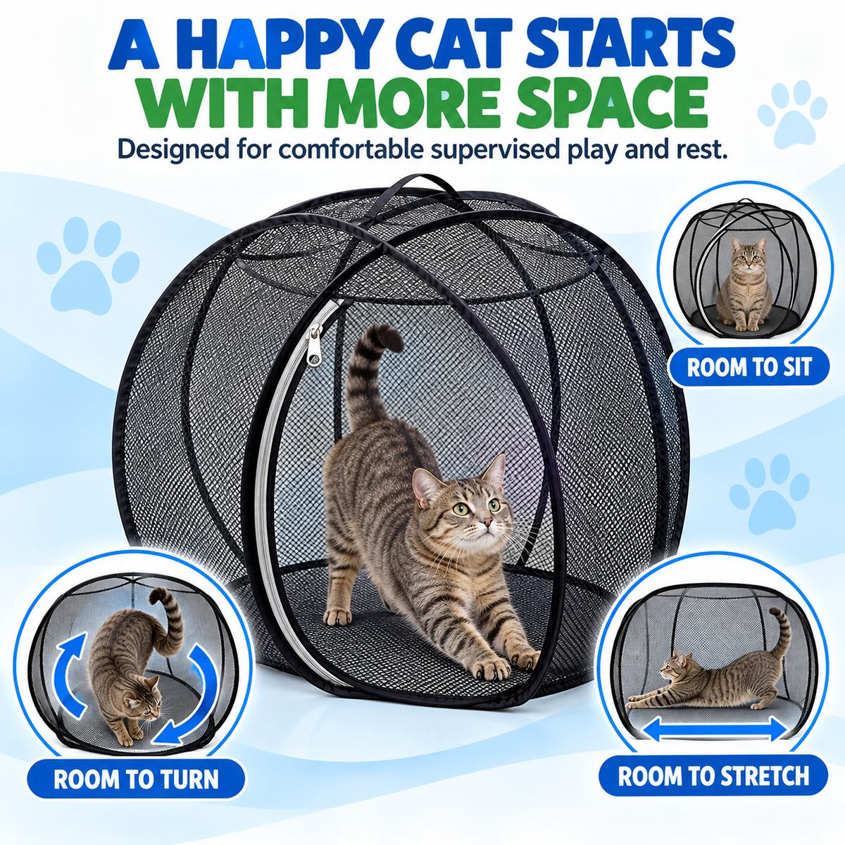 🐱🌿360° Panoramic Pop-Up Rolling Cat Playpen Ball