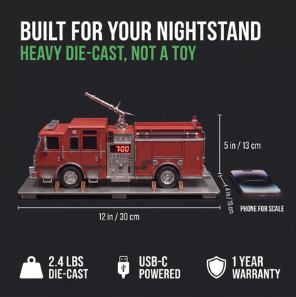 🚒 Pull Box Die-Cast Fire Truck Alarm Clock | Ultimate Heavy-Duty Wake-Up Machine
