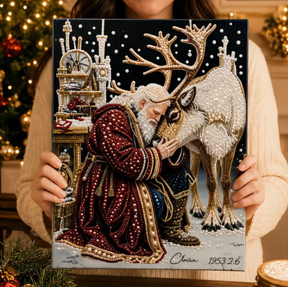 🎅🎄 Premium 3D Pearl Christmas Reindeer Diamond Painting Art Kit | Luxury Flocked Canvas with Scratch-Resistant Non-Fading Pearl Beads DIY Holiday Decor⛄️❄️