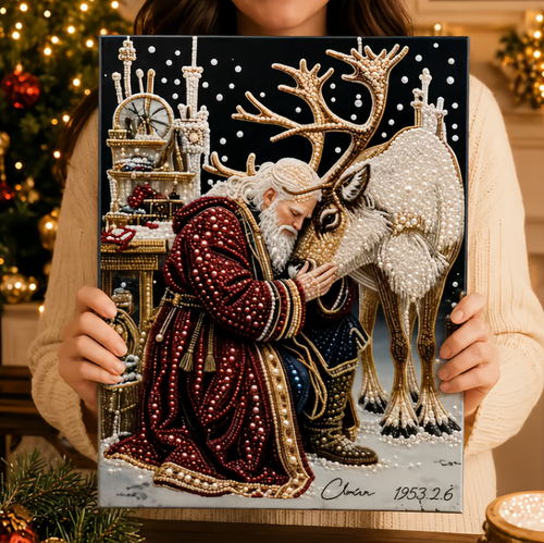 🎅🎄 Premium 3D Pearl Christmas Reindeer Diamond Painting Art Kit | Luxury Flocked Canvas with Scratch-Resistant Non-Fading Pearl Beads DIY Holiday Decor⛄️❄️