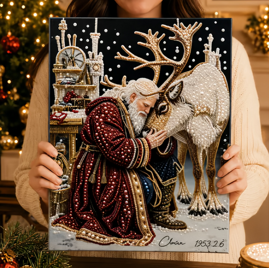 🎅🎄 Premium 3D Pearl Christmas Reindeer Diamond Painting Art Kit | Luxury Flocked Canvas with Scratch-Resistant Non-Fading Pearl Beads DIY Holiday Decor⛄️❄️