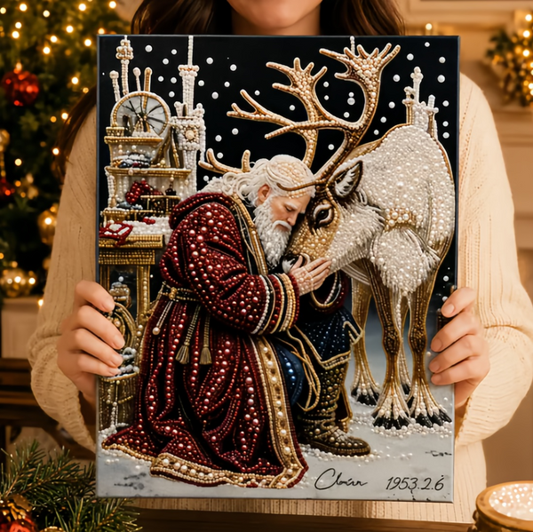 🎅🎄 Premium 3D Pearl Christmas Reindeer Diamond Painting Art Kit | Luxury Flocked Canvas with Scratch-Resistant Non-Fading Pearl Beads DIY Holiday Decor⛄️❄️