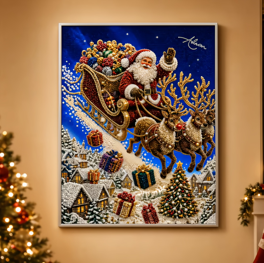 🎅🎄 Premium 3D Pearl Christmas Reindeer Diamond Painting Art Kit | Luxury Flocked Canvas with Scratch-Resistant Non-Fading Pearl Beads DIY Holiday Decor⛄️❄️