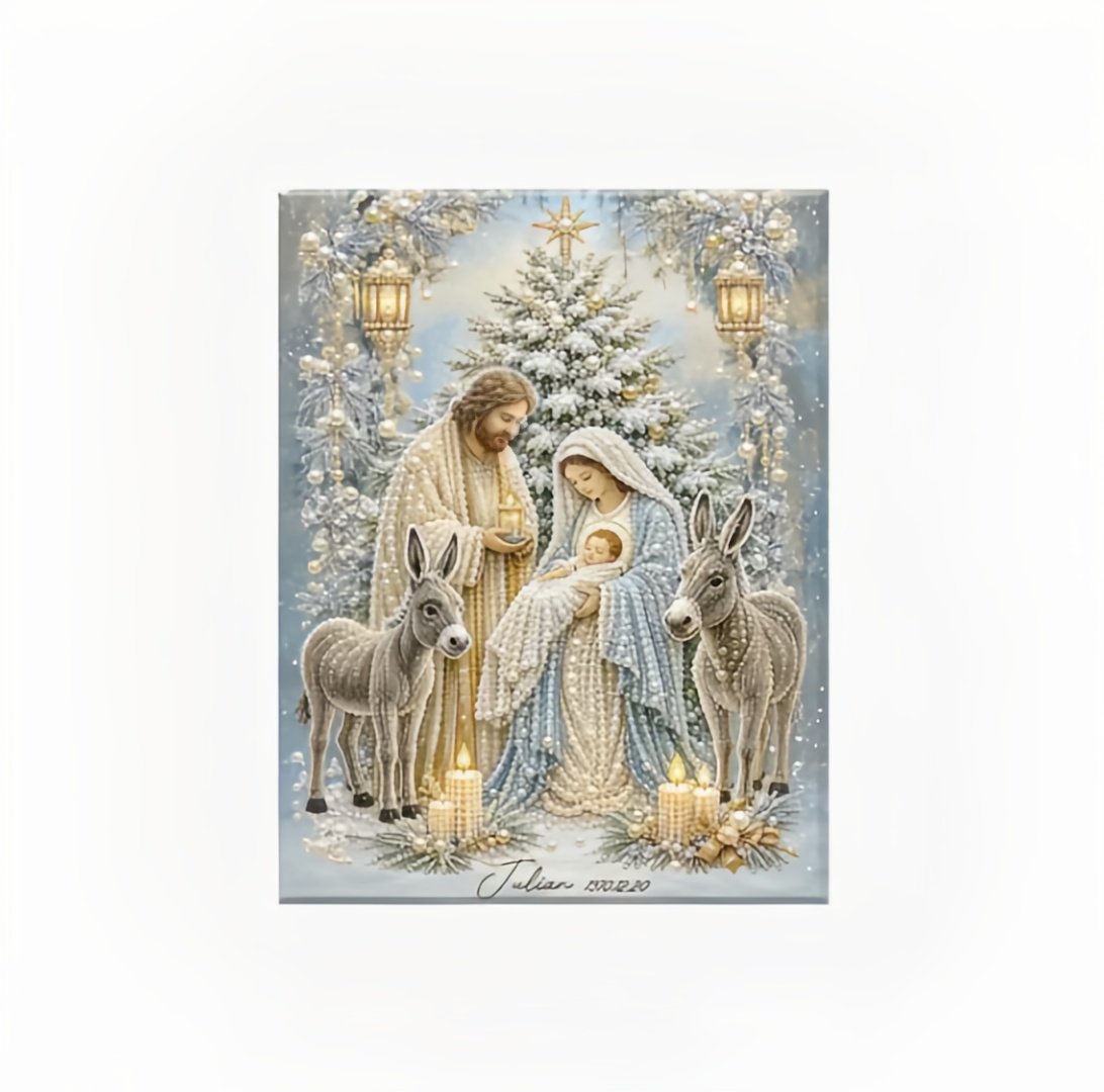 Premium 3D Diamond Jesus Birth Nativity Scene Painting Art Kit | Luxury Flocked Canvas with Scratch-Resistant Non-Fading Diamond Beads DIY Christmas Faith Decor 🌟✝️💎