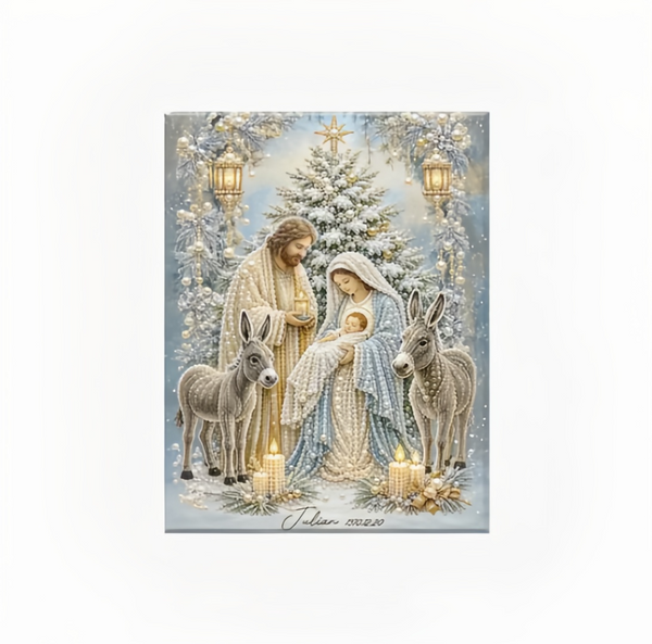 Premium 3D Diamond Jesus Birth Nativity Scene Painting Art Kit | Luxury Flocked Canvas with Scratch-Resistant Non-Fading Diamond Beads DIY Christmas Faith Decor 🌟✝️💎