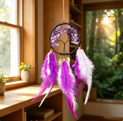 Crystal Tree ofLife Feather Hangin IColorful Boho Window &Wall Decor