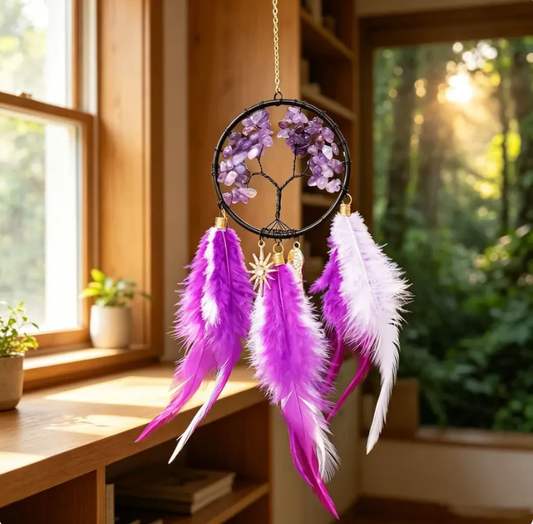 Crystal Tree ofLife Feather Hangin IColorful Boho Window &Wall Decor