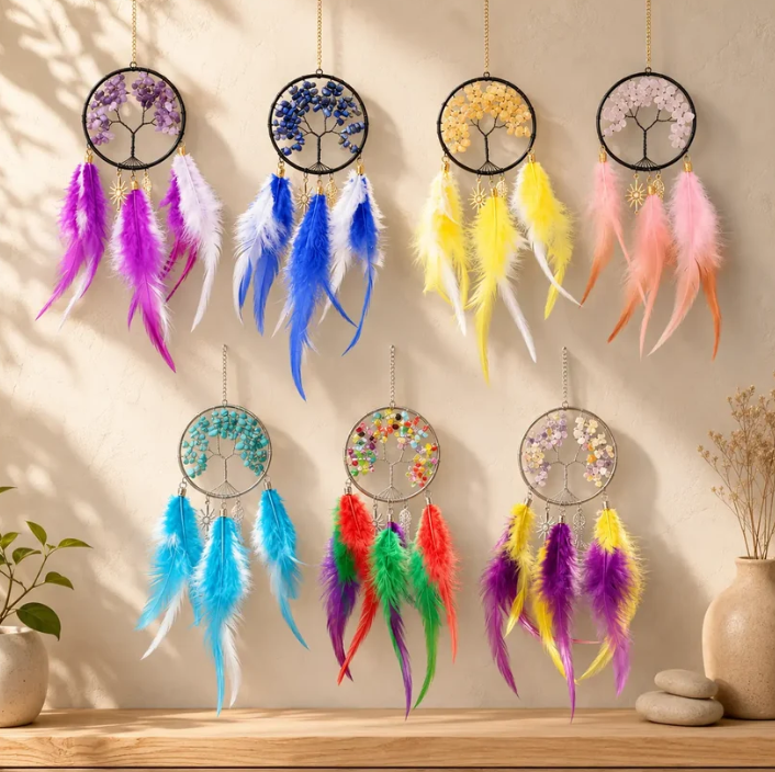 Crystal Tree ofLife Feather Hangin IColorful Boho Window &Wall Decor