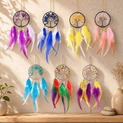 Crystal Tree ofLife Feather Hangin IColorful Boho Window &Wall Decor