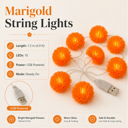 🌼 LED Marigold String Lights — Brighten Every Festive Celebration! ✨