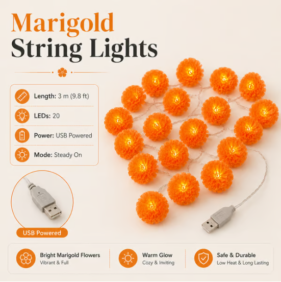 🌼 LED Marigold String Lights — Brighten Every Festive Celebration! ✨