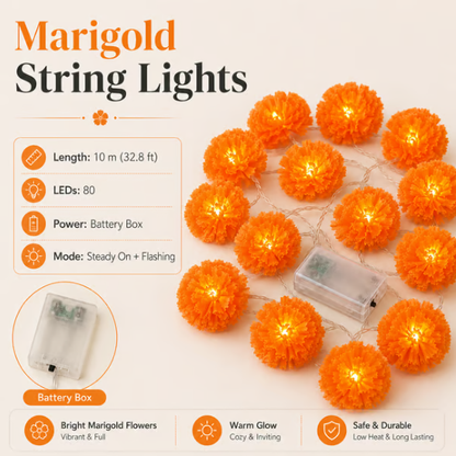 🌼 LED Marigold String Lights — Brighten Every Festive Celebration! ✨