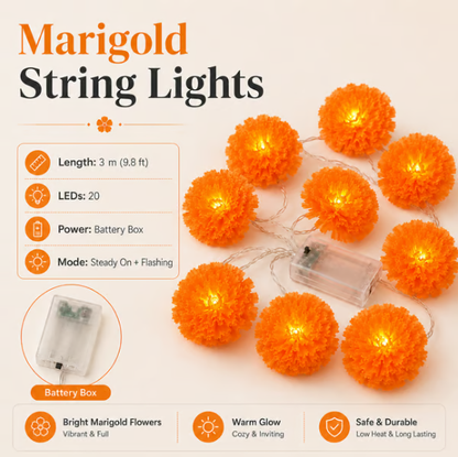 🌼 LED Marigold String Lights — Brighten Every Festive Celebration! ✨